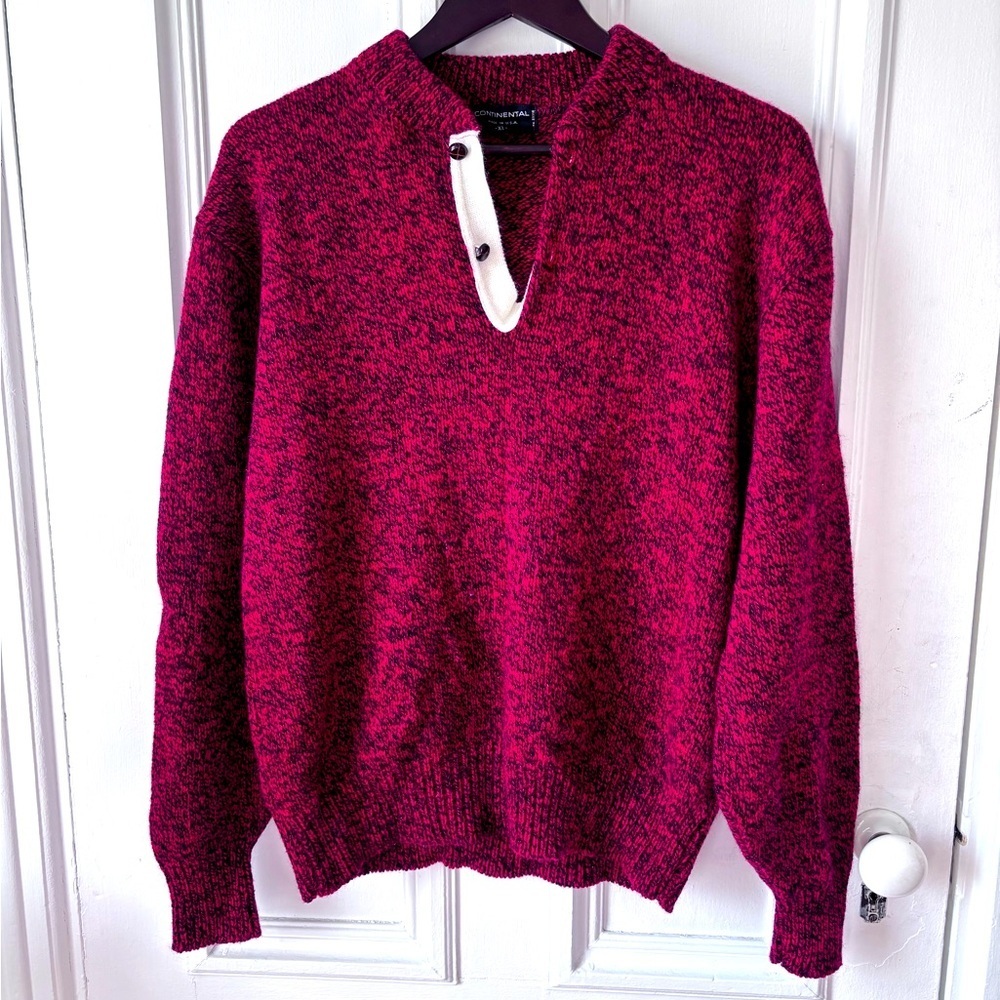 Women’s Vintage Continental Wool Sweater Union Made Maroon/Black Size XL